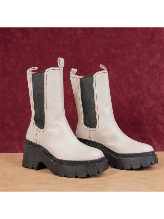 Coach Shoes - Coach Women Alexa Black White Leather Platform Mid Chelsea Lug Boots size 9